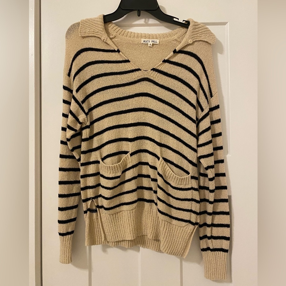 Alex Mill Alice Popover Sweater in Beige Black Stripe - Picture 4 of 12